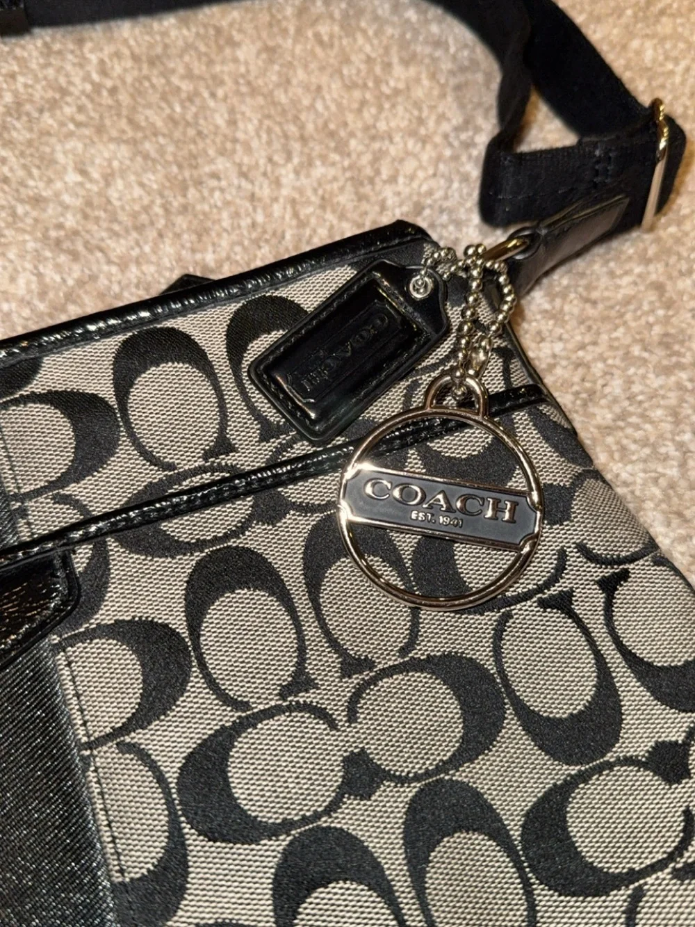 Coach Gray and Black Signature Jacquard Crossbody Bag